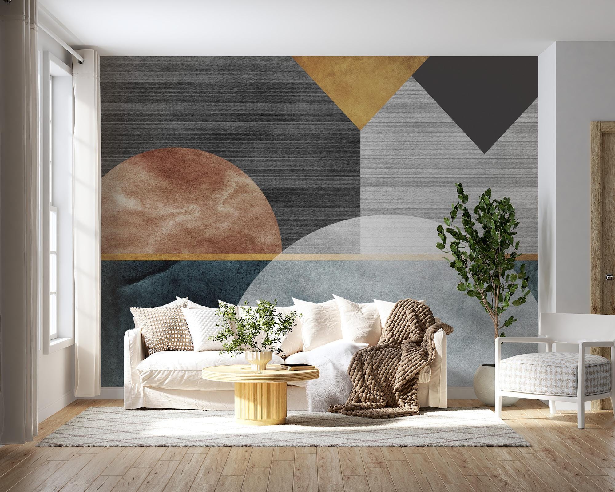 Modern geometric wallpaper accent wall